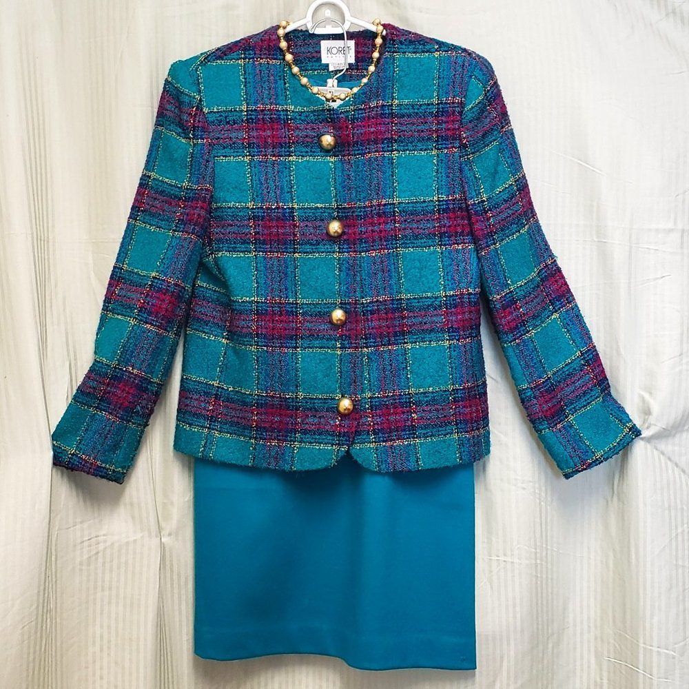 🍁Versatile two piece Teal colored Koret Blazer Jacket with Matching Skirt.